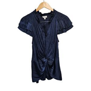 Current Air Blue Pleated Smocked Long Sleeve Blouse Womens‎ L
